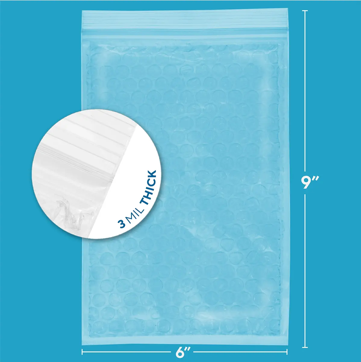GPI POLY 6" x 9" Bubble Zip Bags | Heavy Duty 3 Mil Reusable Bubble Pouches for Fragile Items - view 2