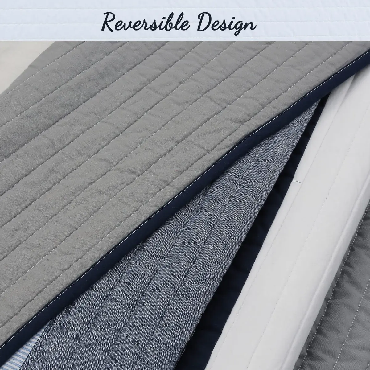 Cozy Line Home Fashions Tranquil Blue Gray Striped Boy 100% Cotton Reversible Quilt Bedding Set, Twin - All-Season (70-120c) - view 5