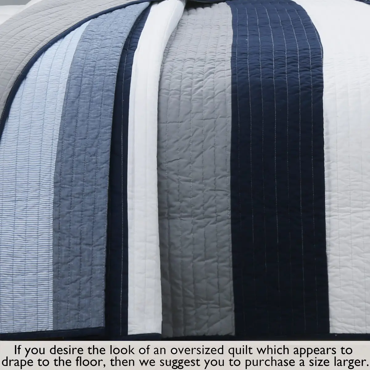 Cozy Line Home Fashions Tranquil Blue Gray Striped Boy 100% Cotton Reversible Quilt Bedding Set, Twin - All-Season (70-120c) - view 6