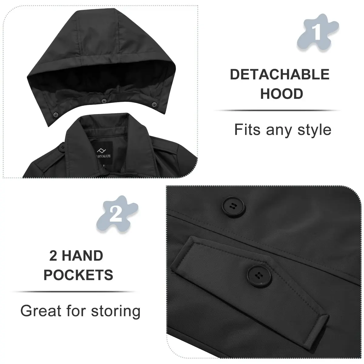 FARVALUE Women's Waterproof Trench Coat Double Breasted Windbreaker Large | Classic Belted Overcoat with Removable Hood - view 4