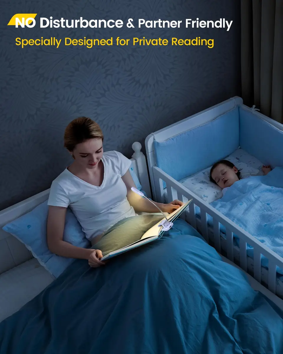 Glocusent Willow Book Light for Reading in Bed, 10 LED Bright Reading Light, 6.7cm (2.6in) Purple - view 6