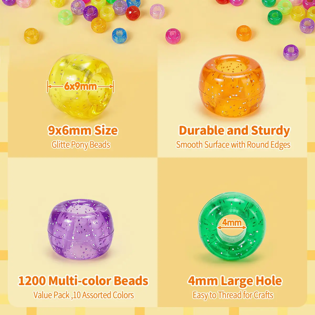 Simetufy 1200 pcs Pony Beads 6x9mm Glitter Clear Plastic Beads Transparent | DIY Craft Supplies for Kids & Adults - view 4