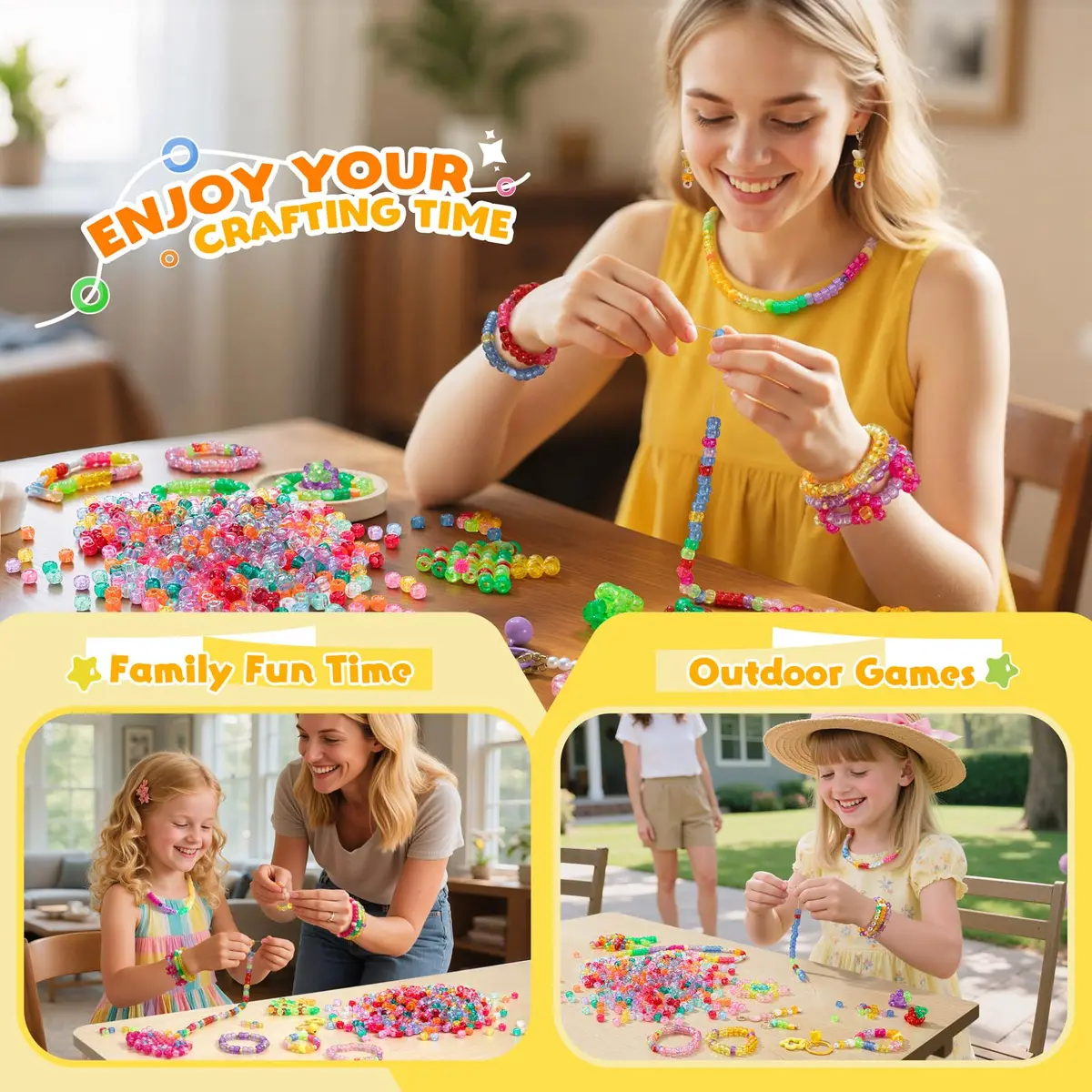 Simetufy 1200 pcs Pony Beads 6x9mm Glitter Clear Plastic Beads Transparent | DIY Craft Supplies for Kids & Adults - view 5