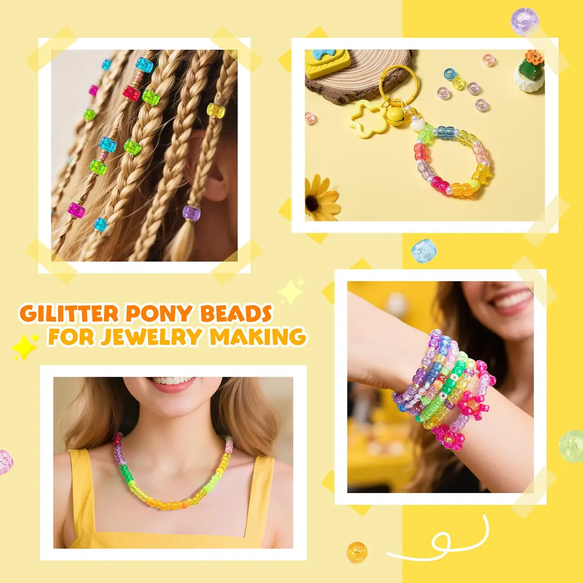 Simetufy 1200 pcs Pony Beads 6x9mm Glitter Clear Plastic Beads Transparent | DIY Craft Supplies for Kids & Adults - view 7