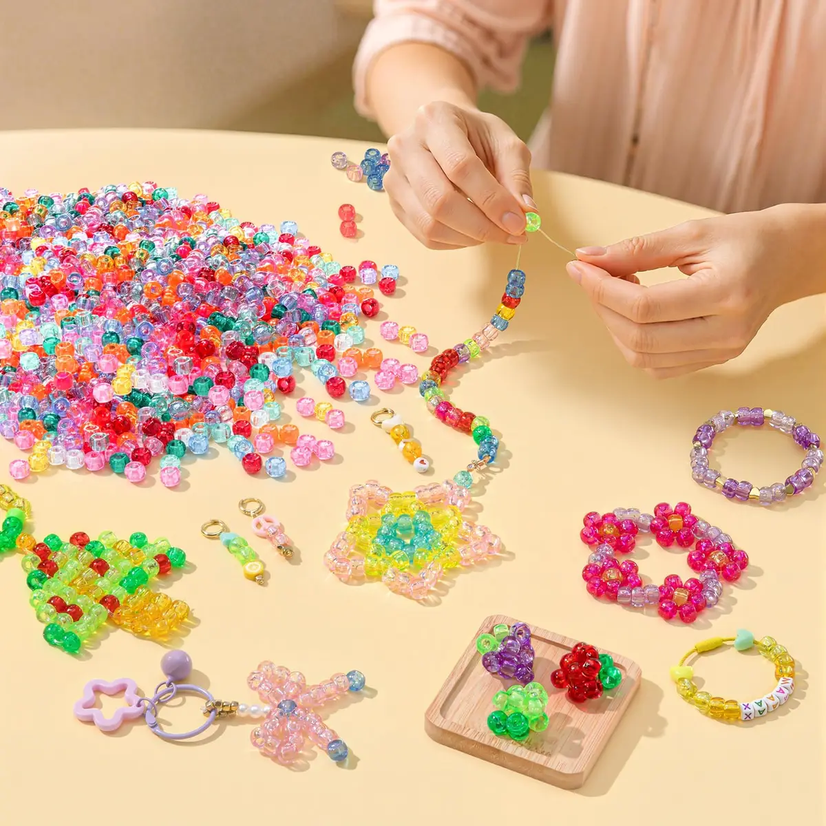 Simetufy 1200 pcs Pony Beads 6x9mm Glitter Clear Plastic Beads Transparent | DIY Craft Supplies for Kids & Adults - view 2