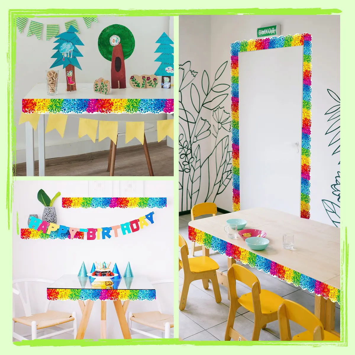 ERKE Confetti Scalloped Bulletin Board Borders 60 ft (18.3 m) | Rainbow Colors for Classrooms & Offices - view 5