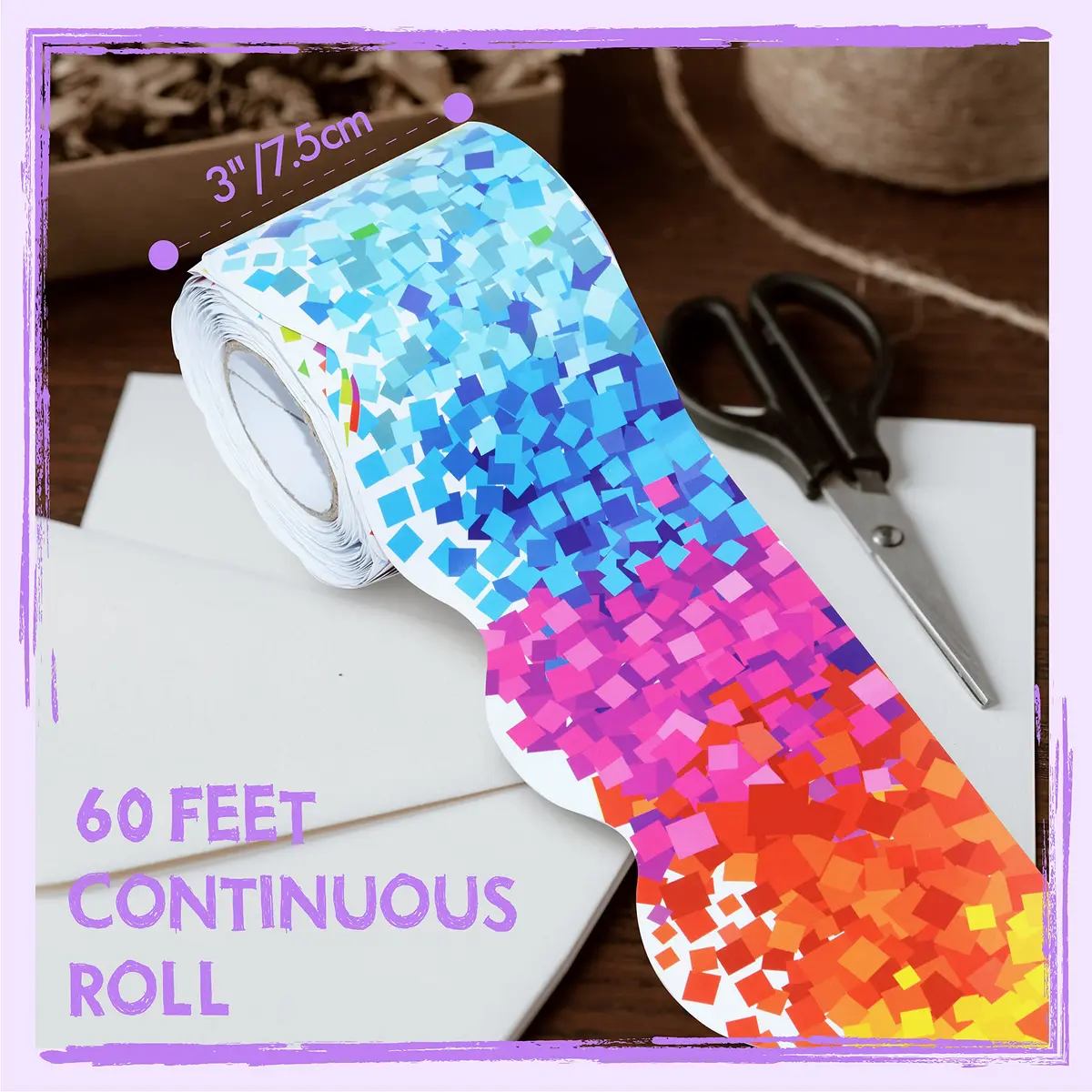 ERKE Confetti Scalloped Bulletin Board Borders 60 ft (18.3 m) | Rainbow Colors for Classrooms & Offices - view 2