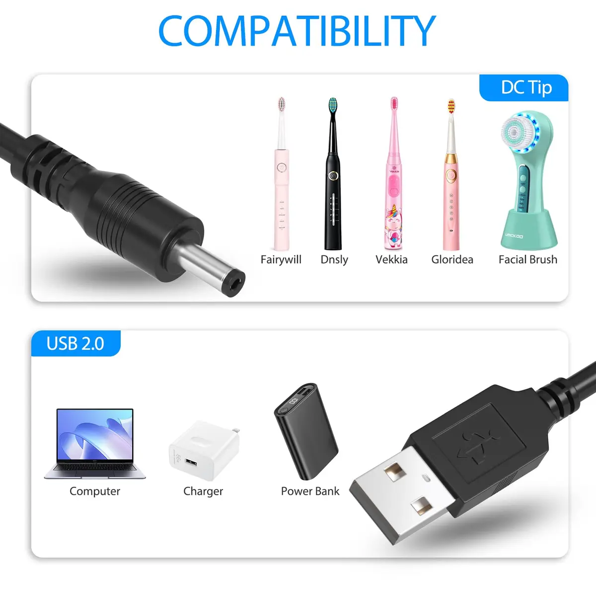 SIOCEN Electric Toothbrush Charger Cable 3ft Pink | Compatible with Fairywill FW917 SG508 FW-508 FW-507 - view 5