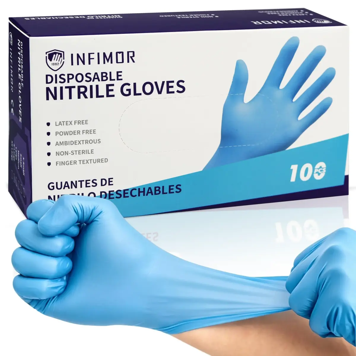 Infimor Nitrile Gloves Small Size 100 Count Blue | Powder-Free, Latex-Free, 3mil Thickness - main product image