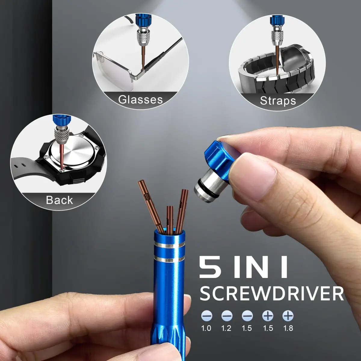 Jorest Watch Repair Kit for Battery Replacement & Link Removal, Resizing & Opener, 15-55mm Case Opener, 5-in-1 Screwdriver Set (Blue/Silver/Yellow/Gold/Black) - view 5