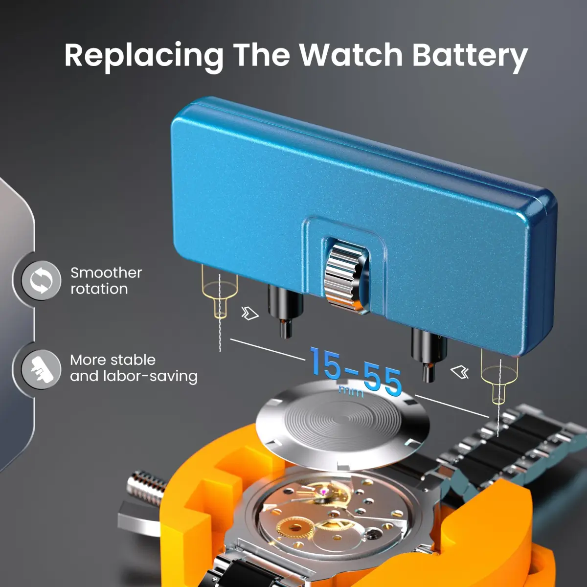 Jorest Watch Repair Kit for Battery Replacement & Link Removal, Resizing & Opener, 15-55mm Case Opener, 5-in-1 Screwdriver Set (Blue/Silver/Yellow/Gold/Black) - view 6