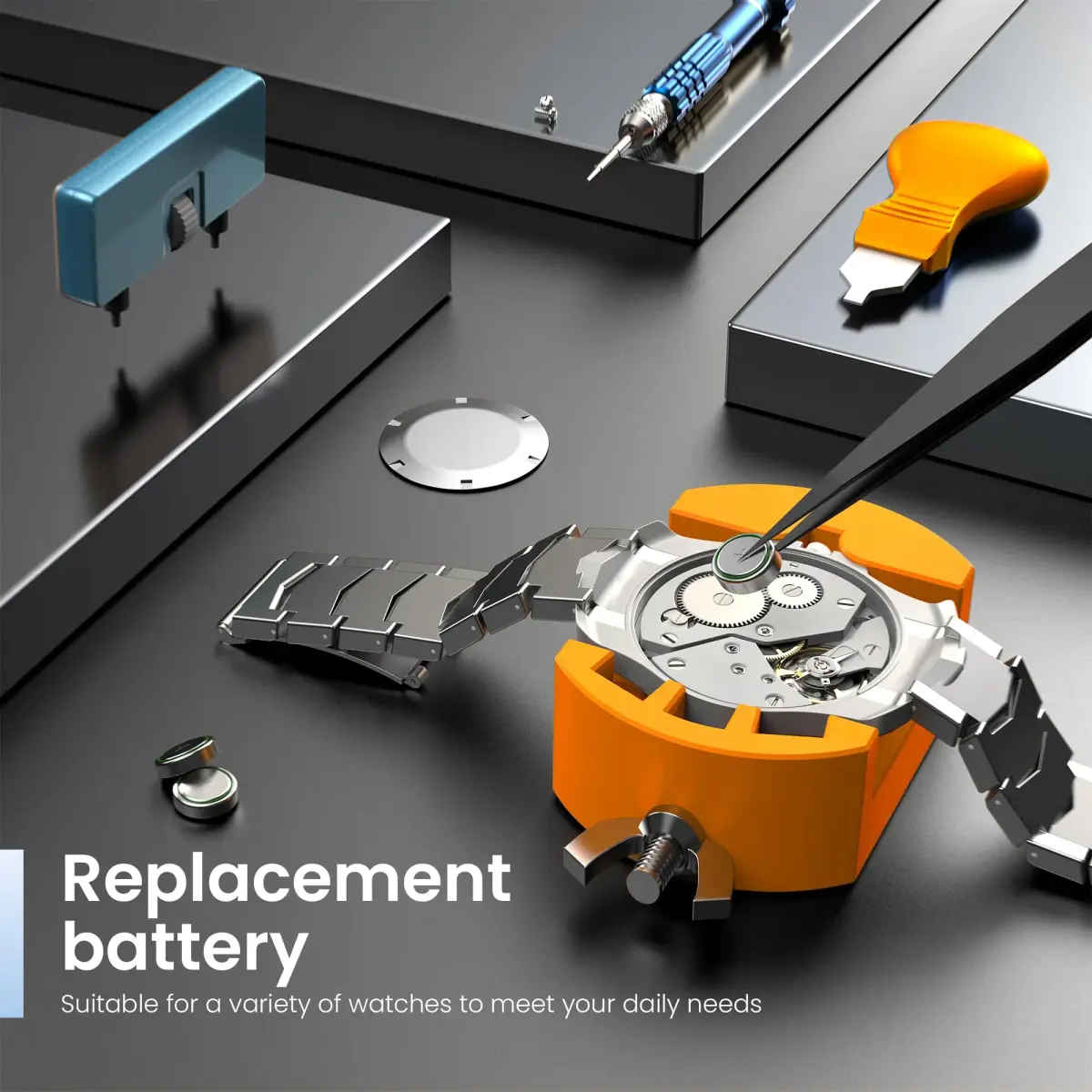 Jorest Watch Repair Kit for Battery Replacement & Link Removal, Resizing & Opener, 15-55mm Case Opener, 5-in-1 Screwdriver Set (Blue/Silver/Yellow/Gold/Black) - view 2