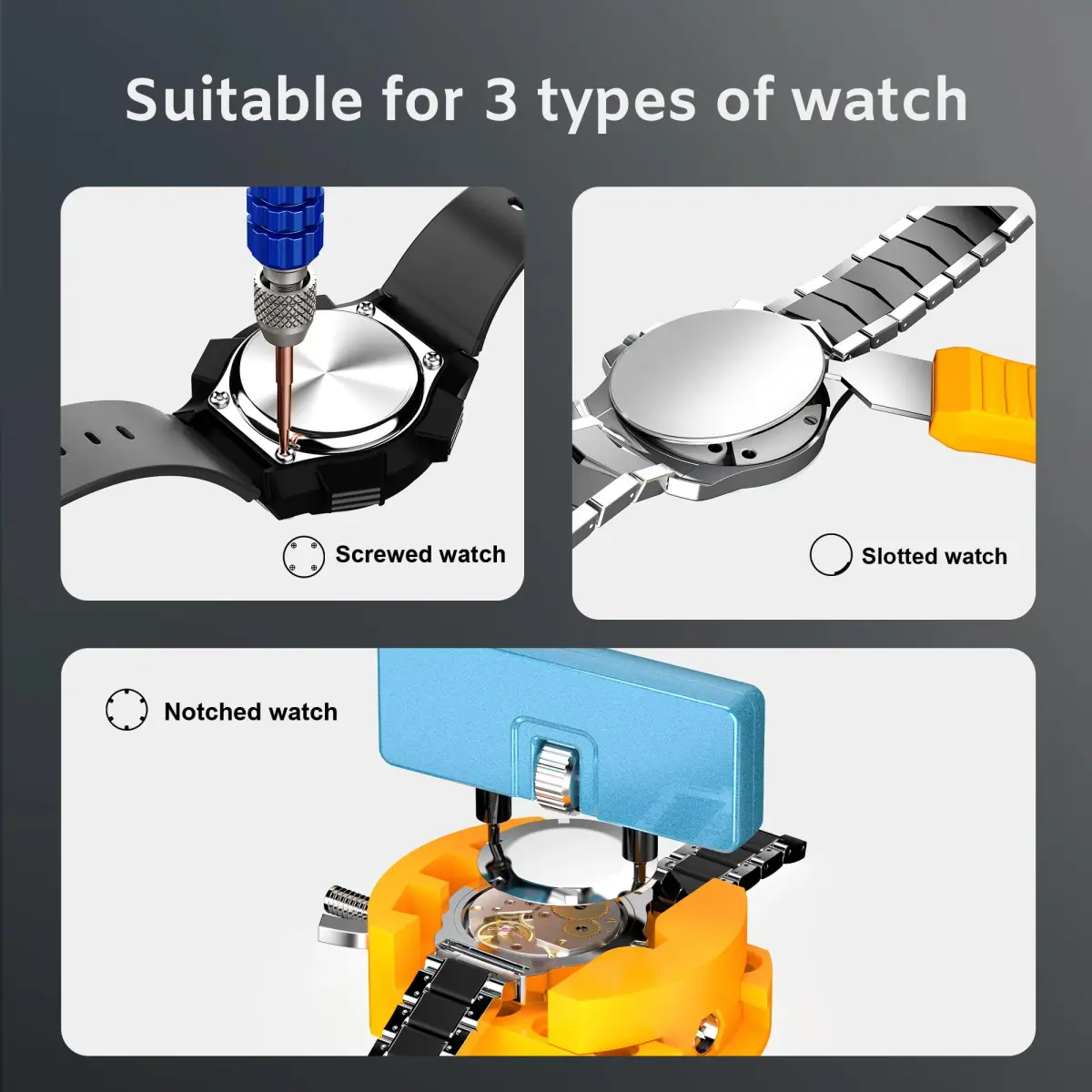 Jorest Watch Repair Kit for Battery Replacement & Link Removal, Resizing & Opener, 15-55mm Case Opener, 5-in-1 Screwdriver Set (Blue/Silver/Yellow/Gold/Black) - view 4