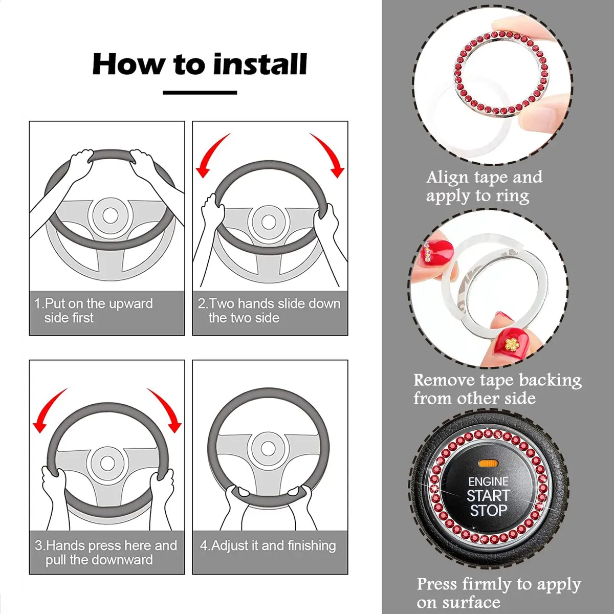 ZYNQACC Fluffy Steering Wheel Cover Set | Warm Soft Fuzzy Car Accessories for Women/Girls (15 Inch, Red) - view 7