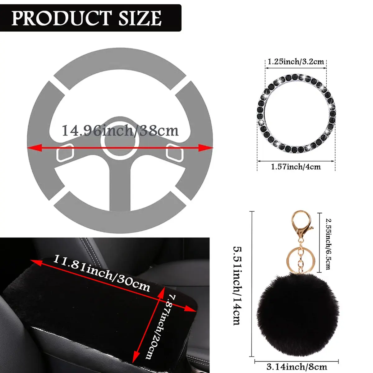 ZYNQACC Fluffy Steering Wheel Cover Set 15 Inches | Warm Soft Fuzzy Car Accessories for Women/Girls - view 5