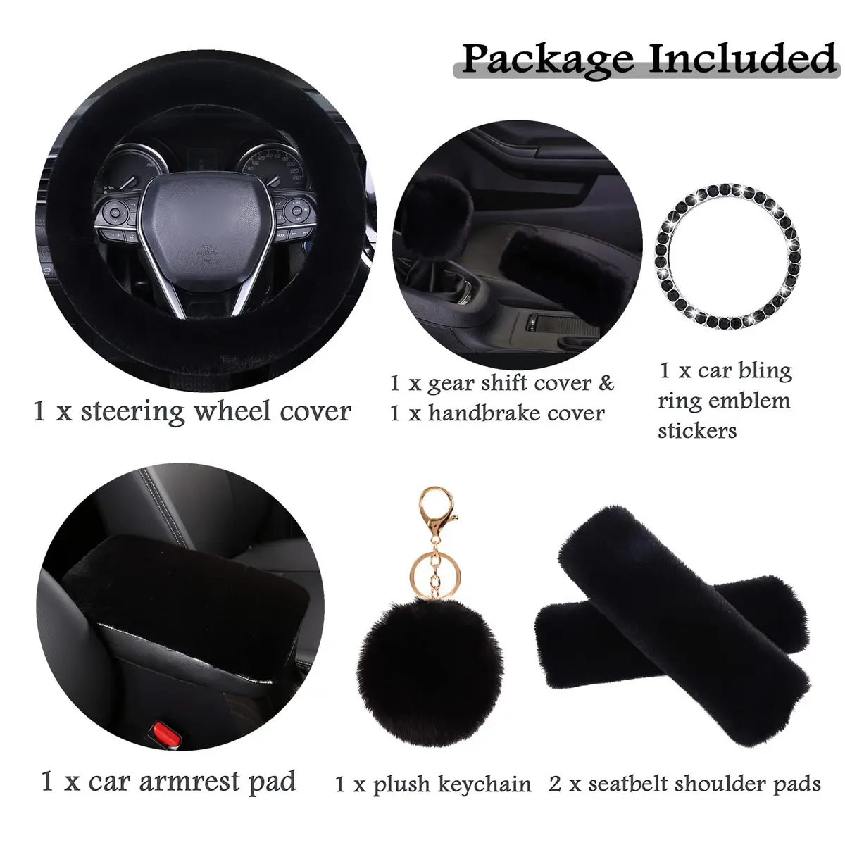 ZYNQACC Fluffy Steering Wheel Cover Set 15 Inches | Warm Soft Fuzzy Car Accessories for Women/Girls - view 2