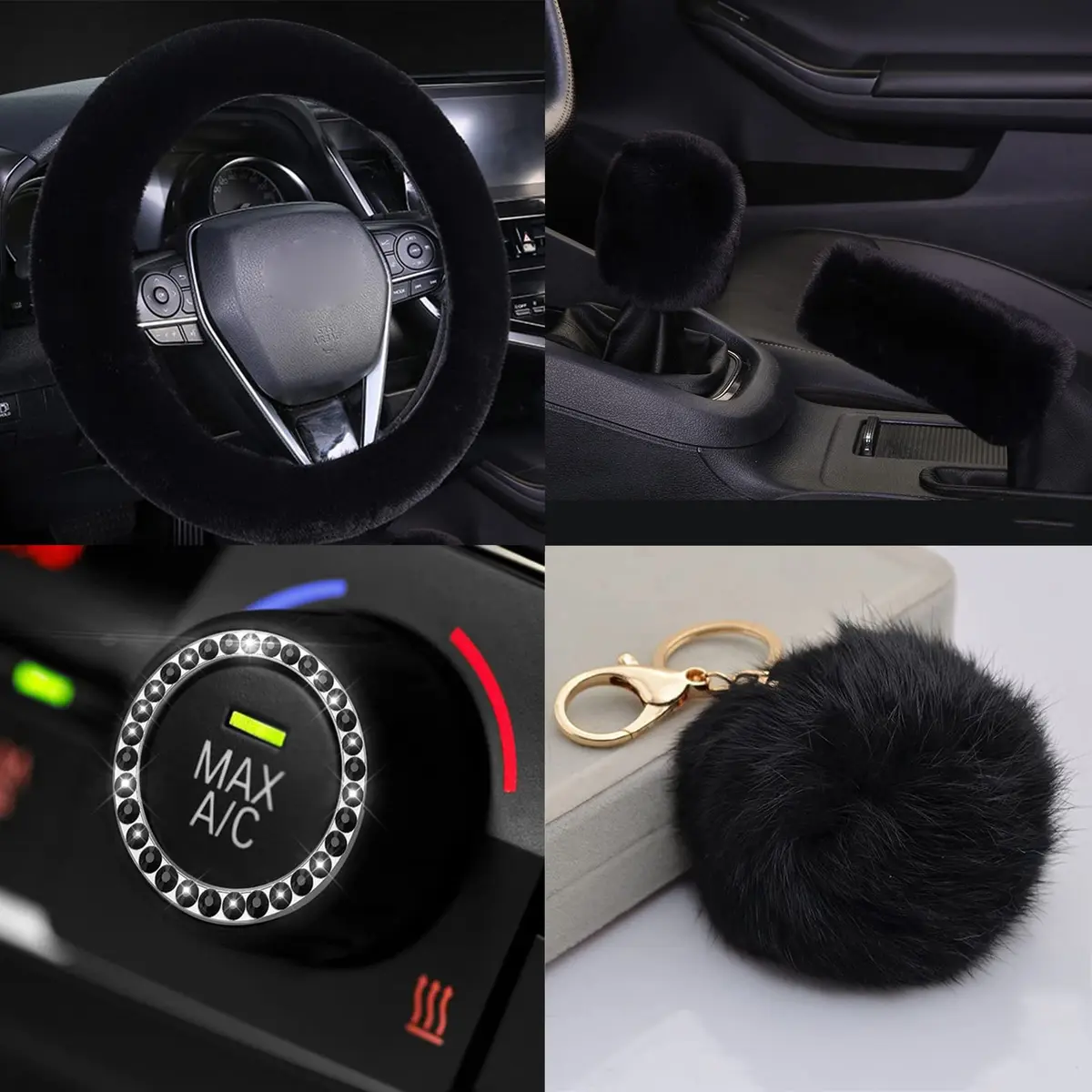 ZYNQACC Fluffy Steering Wheel Cover Set 15 Inches | Warm Soft Fuzzy Car Accessories for Women/Girls - view 3