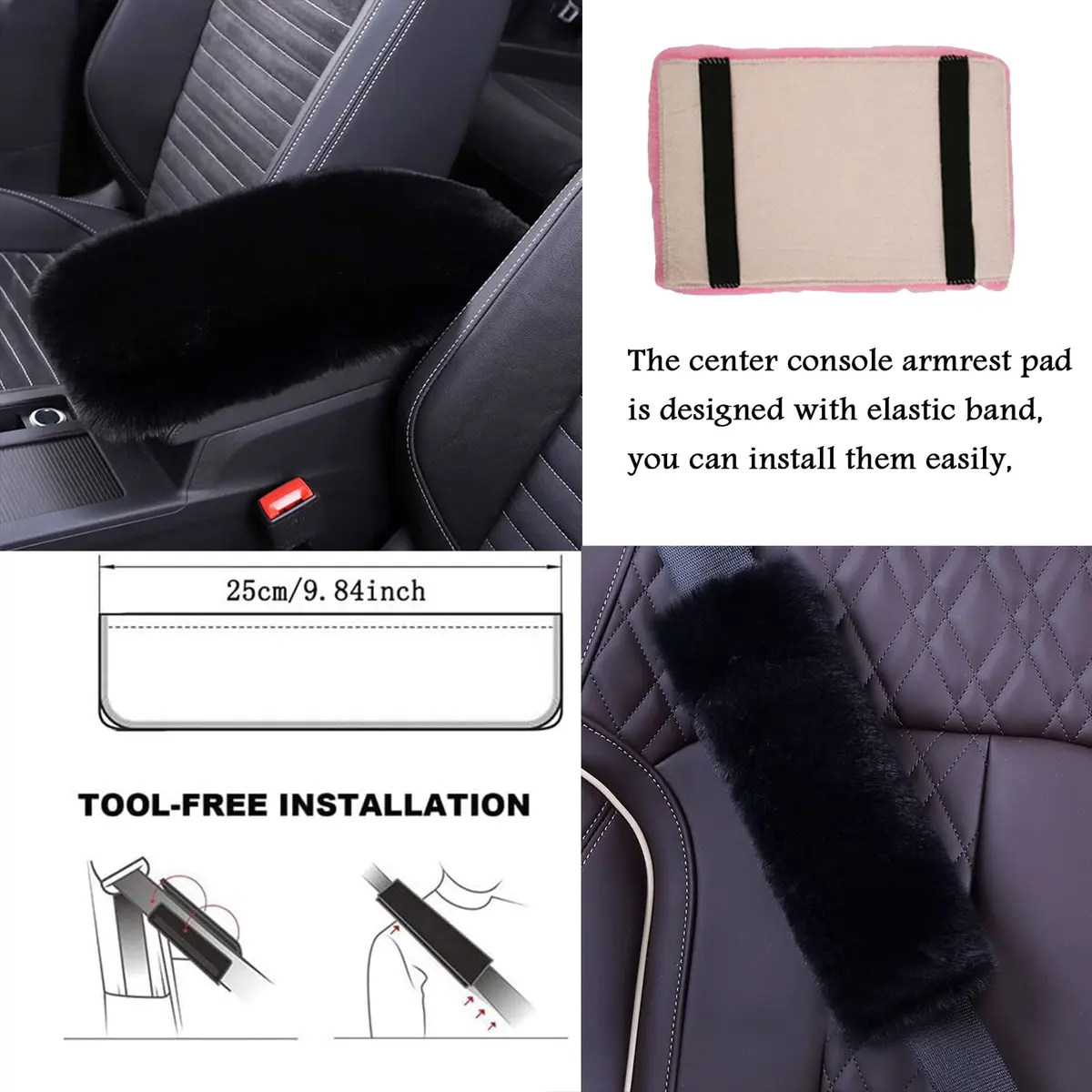ZYNQACC Fluffy Steering Wheel Cover Set 15 Inches | Warm Soft Fuzzy Car Accessories for Women/Girls - view 4