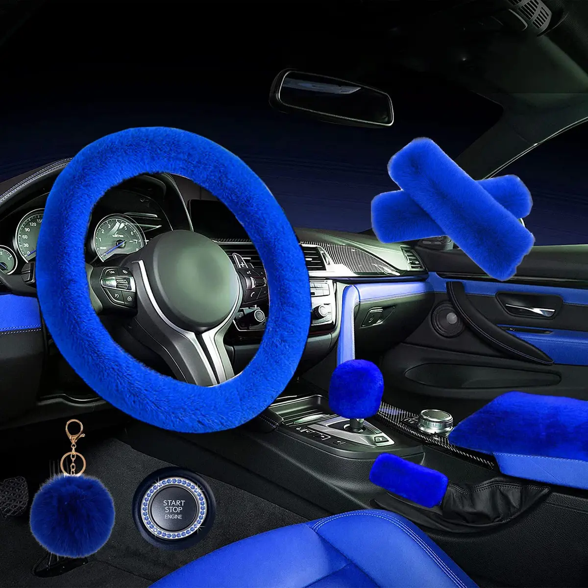 ZYNQACC Fluffy Steering Wheel Cover Set 15 Inches | Warm Soft Fuzzy Car Accessories for Women/Girls - main product image