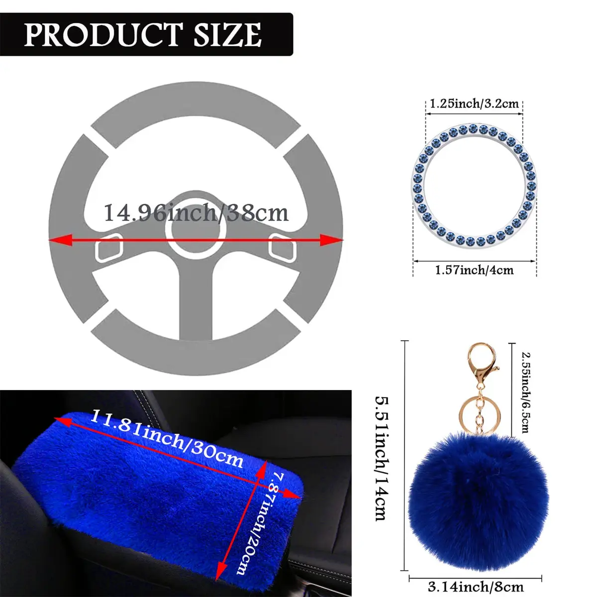 ZYNQACC Fluffy Steering Wheel Cover Set 15 Inches | Warm Soft Fuzzy Car Accessories for Women/Girls - view 5