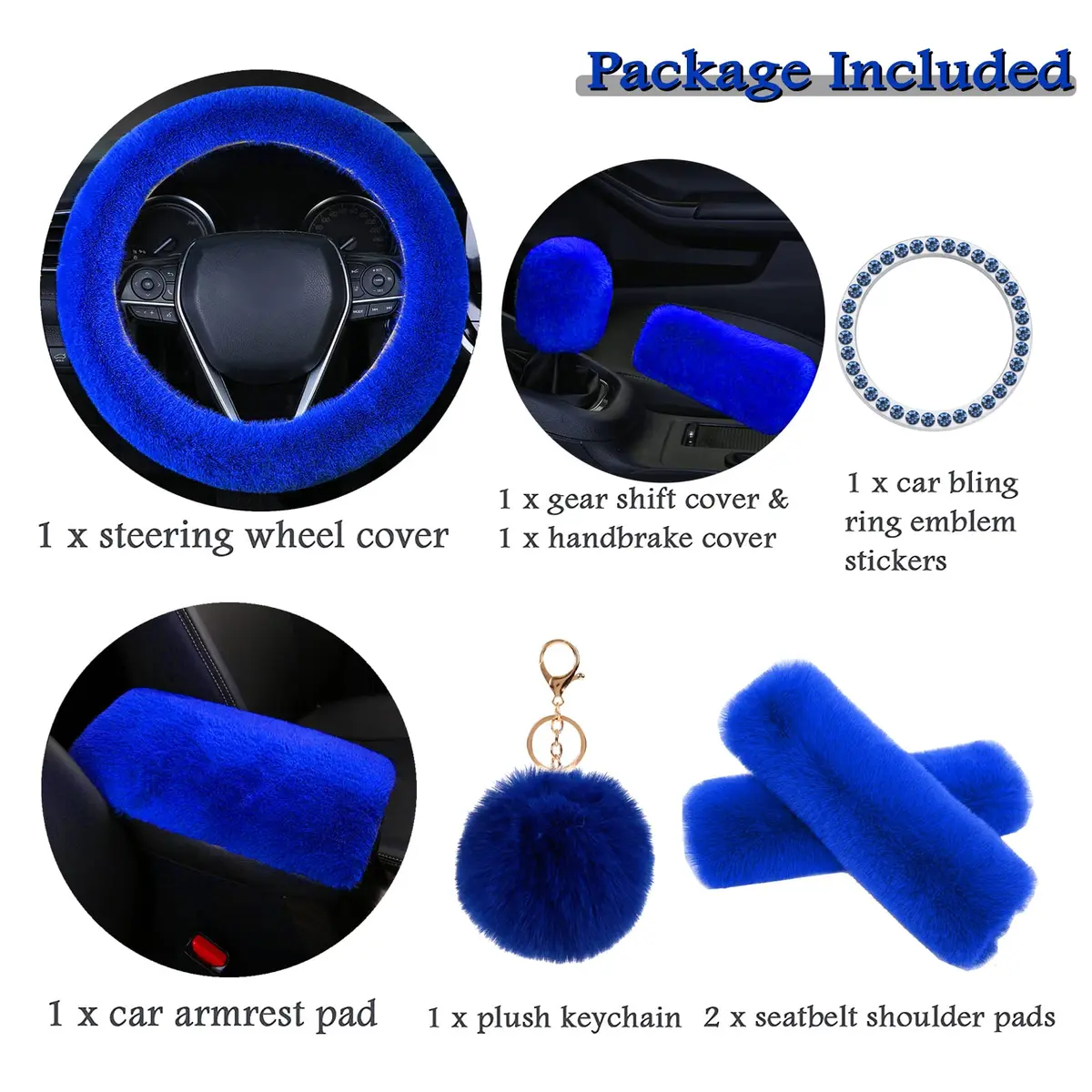 ZYNQACC Fluffy Steering Wheel Cover Set 15 Inches | Warm Soft Fuzzy Car Accessories for Women/Girls - view 2
