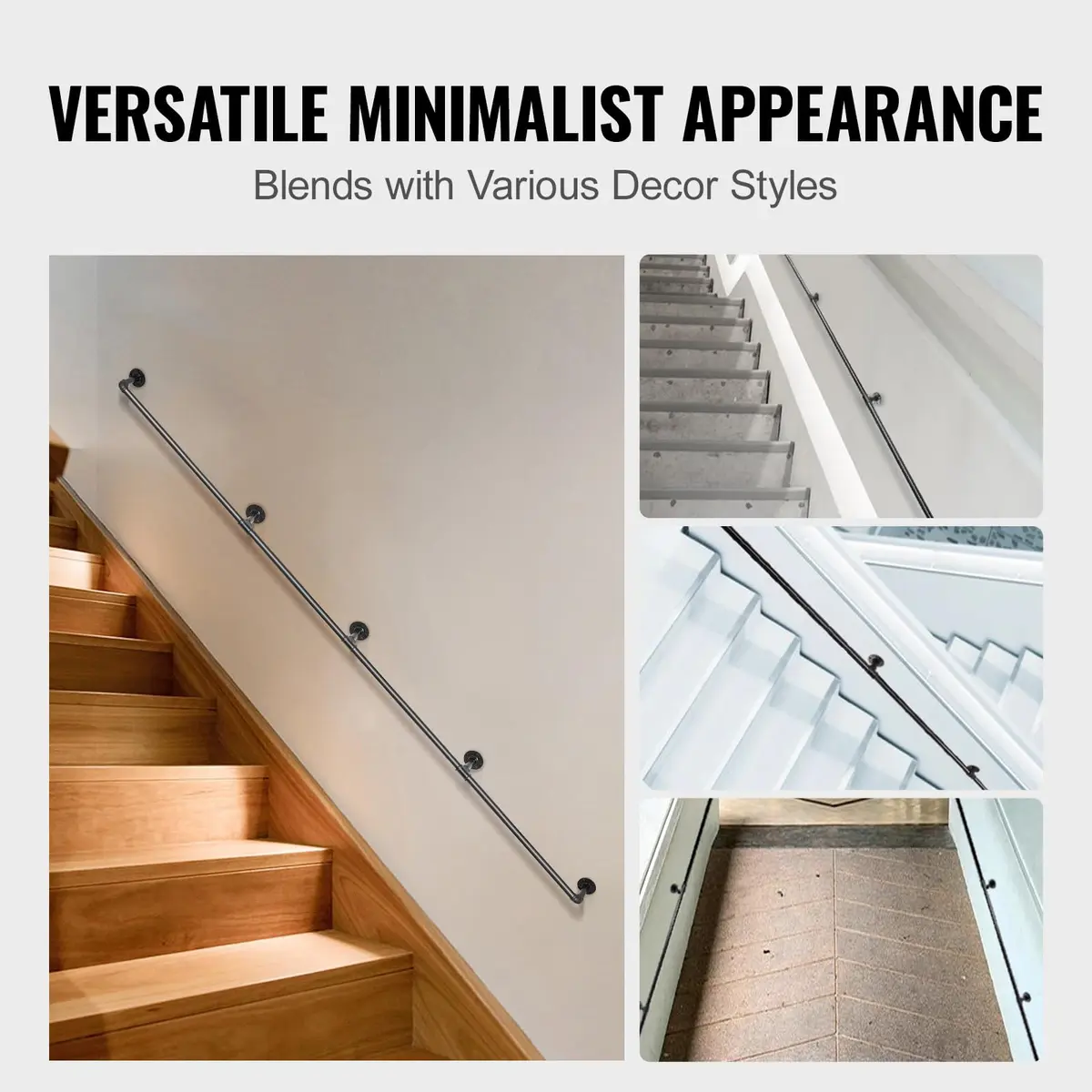 VEVOR Pipe Stair Handrail 13 FT (3.96 m) | Industrial Carbon Steel Staircase Handrail with 440 lbs Load Capacity - view 6