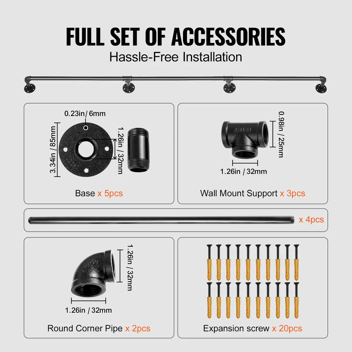 VEVOR Pipe Stair Handrail 13 FT (3.96 m) | Industrial Carbon Steel Staircase Handrail with 440 lbs Load Capacity - view 3