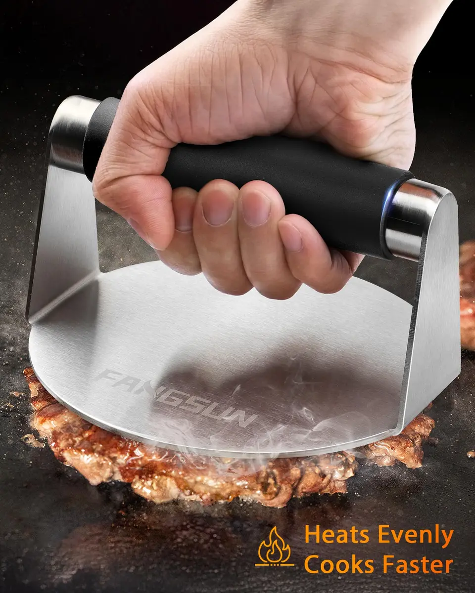 FANGSUN Stainless Steel Burger Press 5.8 Inch | Flat & Heat-Resistant for BBQ & Home Kitchen - view 4