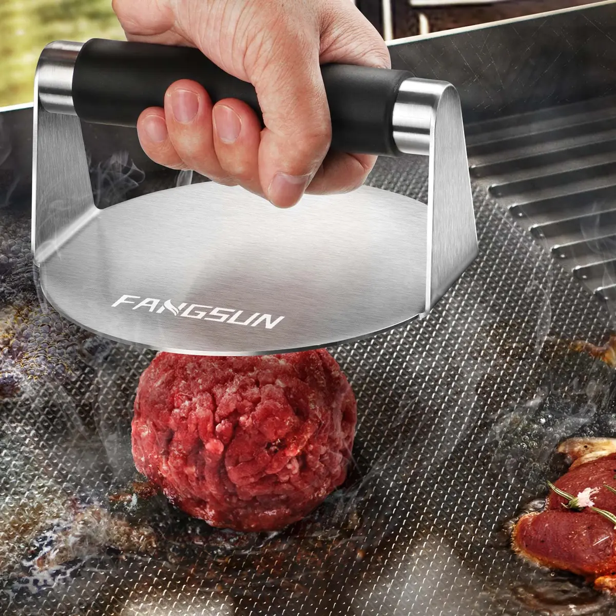 FANGSUN Stainless Steel Burger Press 5.8 Inch | Flat & Heat-Resistant for BBQ & Home Kitchen - view 8