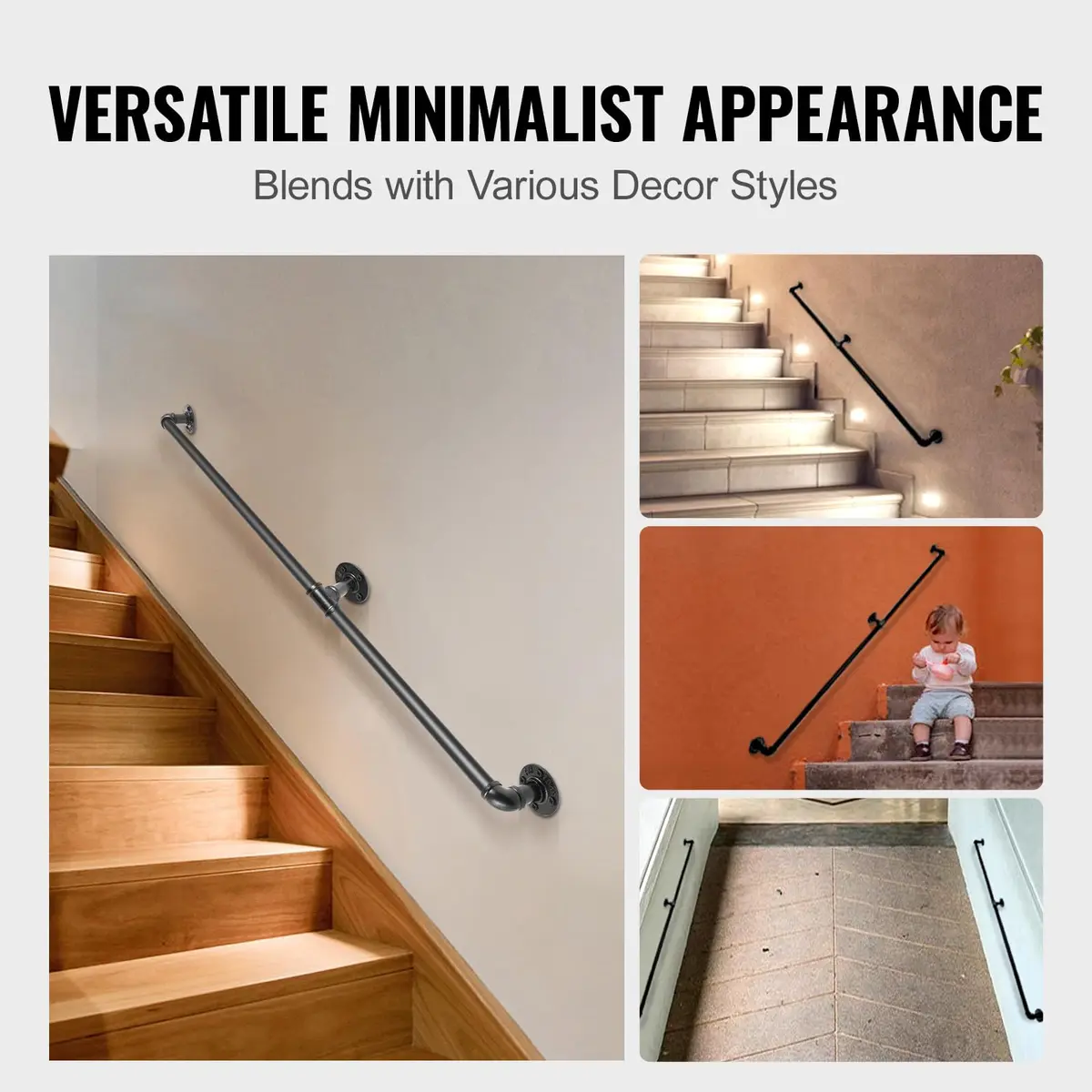 VEVOR Pipe Stair Handrail 6FT | Industrial Carbon Steel Wall Mount Support, 440LBS Load Capacity, Indoor & Outdoor Use - view 6