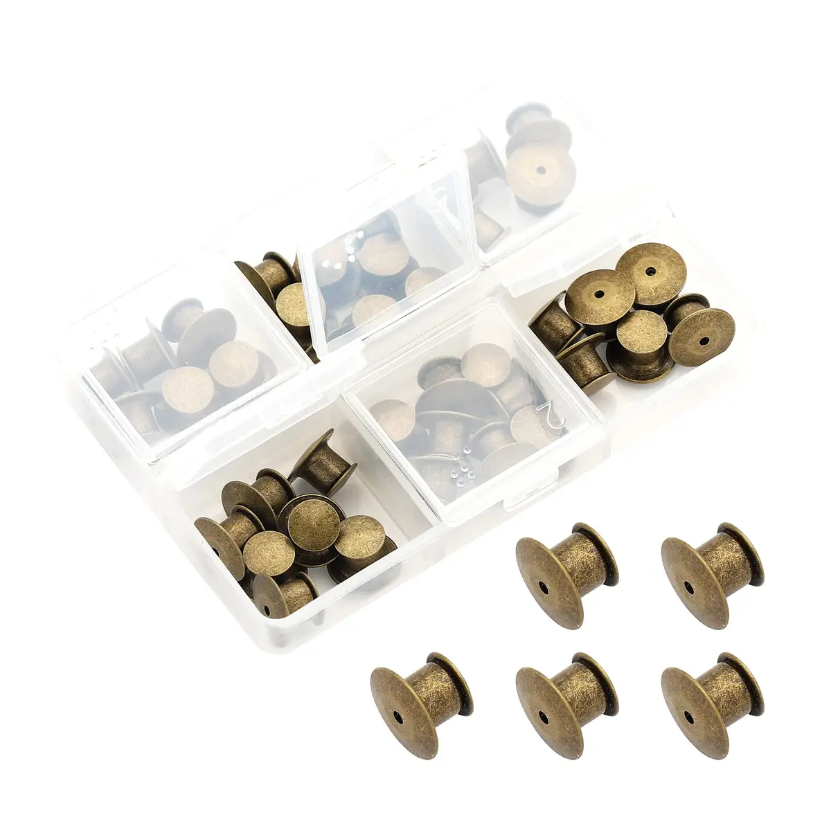 SUBANG Locking Pin Backs 40 pcs | Nickel Copper Jewelry Findings with Storage Case - main product image