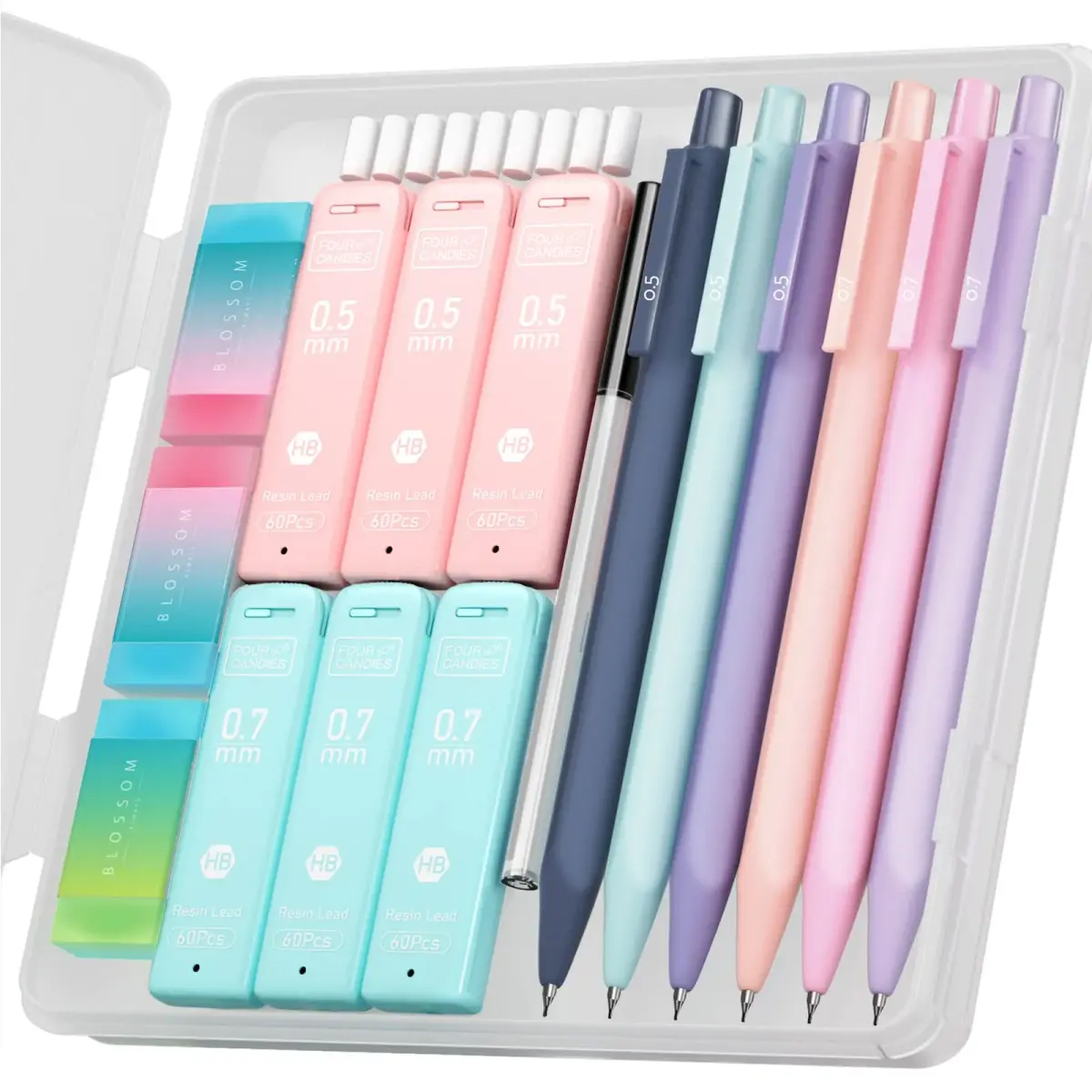 Four Candies Cute Mechanical Pencil Set, 6-Pack 0.5mm & 0.7mm | Pastel Candy Colors for Students - main product image