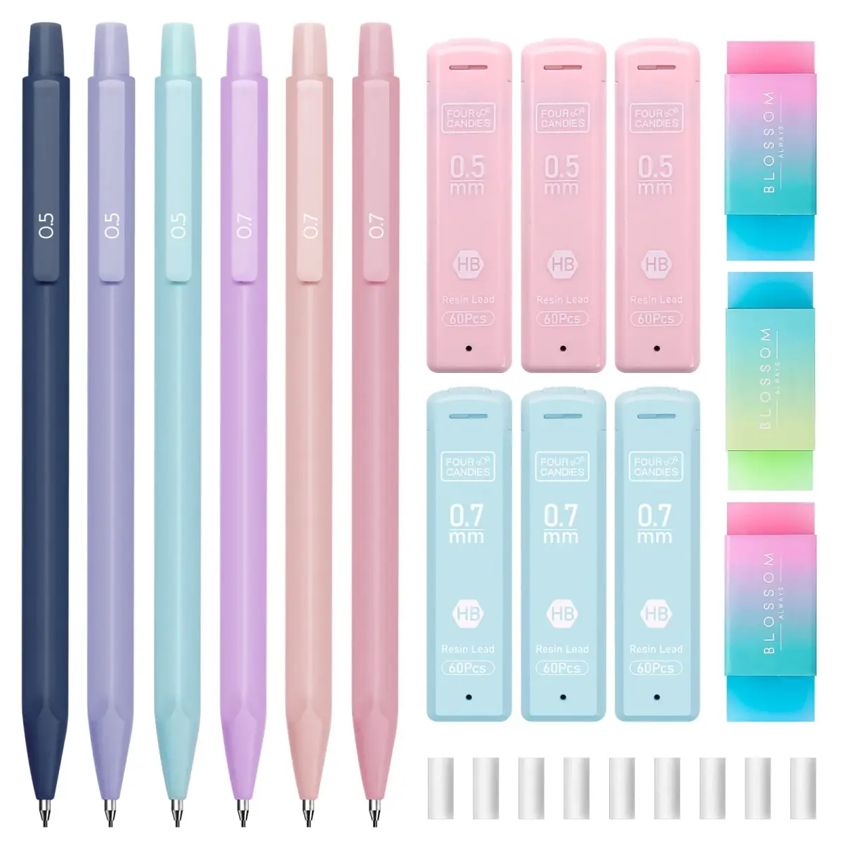 Four Candies Cute Mechanical Pencil Set, 6-Pack 0.5mm & 0.7mm | Pastel Candy Colors for Students - view 9