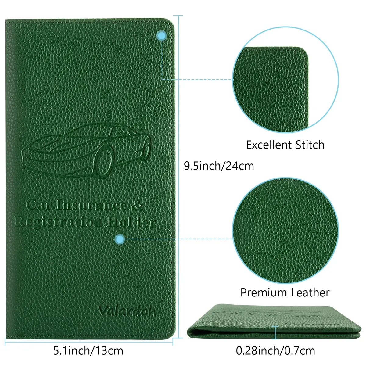 Valardoh Car Registration & Insurance Card Holder 9.5" x 5.1" | Durable PU Leather, Magnetic Closure - view 4