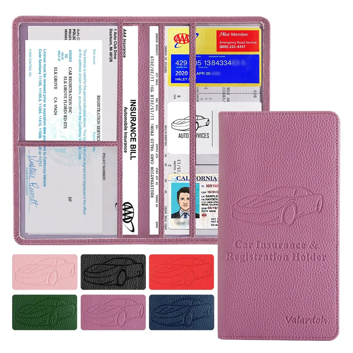 Valardoh Premium Car Registration and Insurance Card Holder Purple | 24.1 cm x 13 cm x 1 cm - main product image