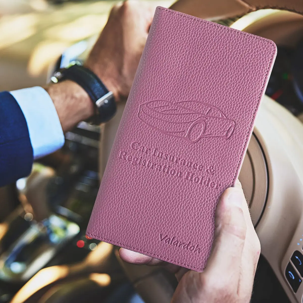 Valardoh Premium Car Registration and Insurance Card Holder Purple | 24.1 cm x 13 cm x 1 cm - view 6