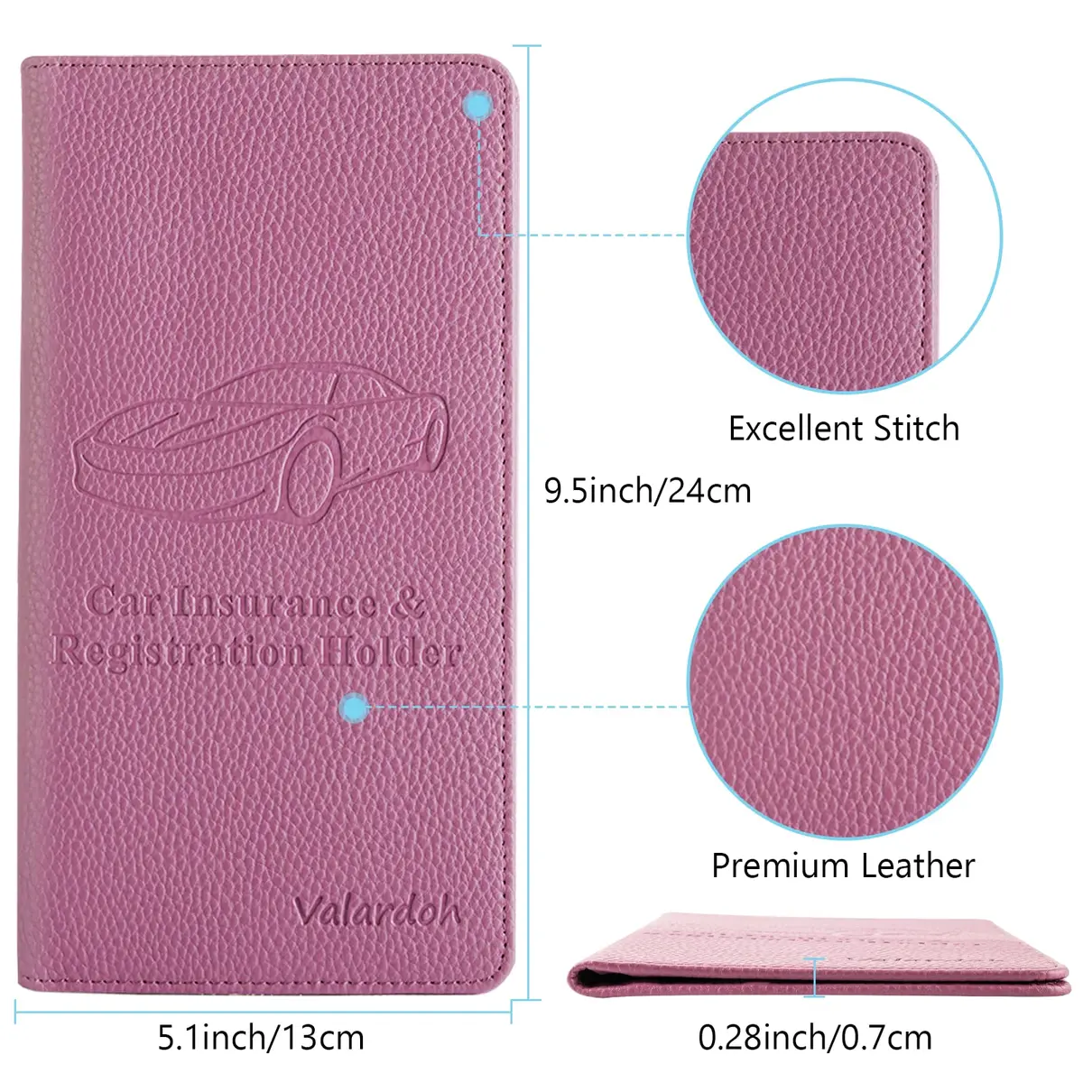 Valardoh Premium Car Registration and Insurance Card Holder Purple | 24.1 cm x 13 cm x 1 cm - view 4