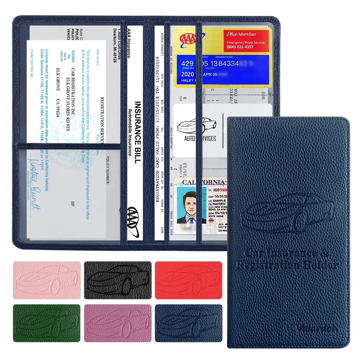 Valardoh Premium Car Document Holder Deep Blue | Organizes License, Insurance & Registration Cards - main product image