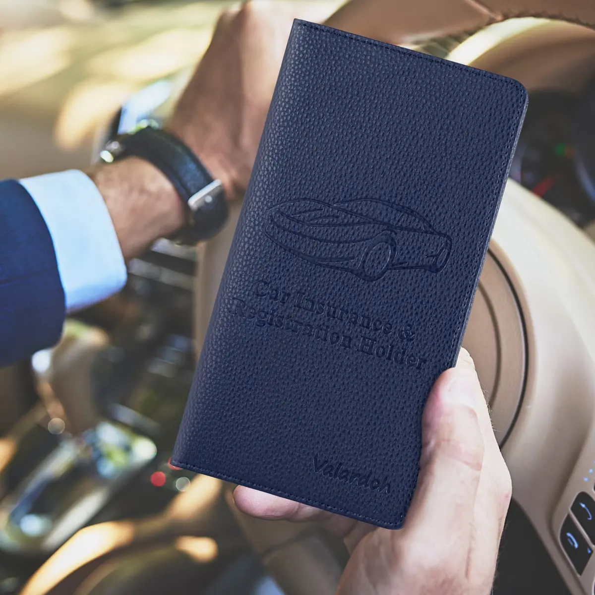 Valardoh Premium Car Document Holder Deep Blue | Organizes License, Insurance & Registration Cards - view 6