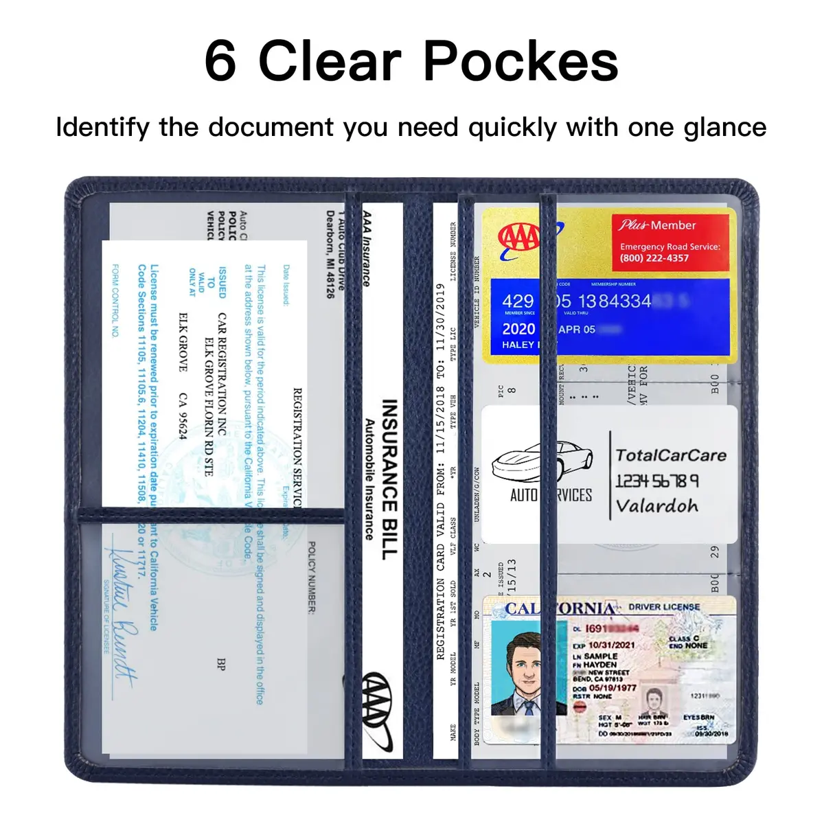 Valardoh Premium Car Document Holder Deep Blue | Organizes License, Insurance & Registration Cards - view 3