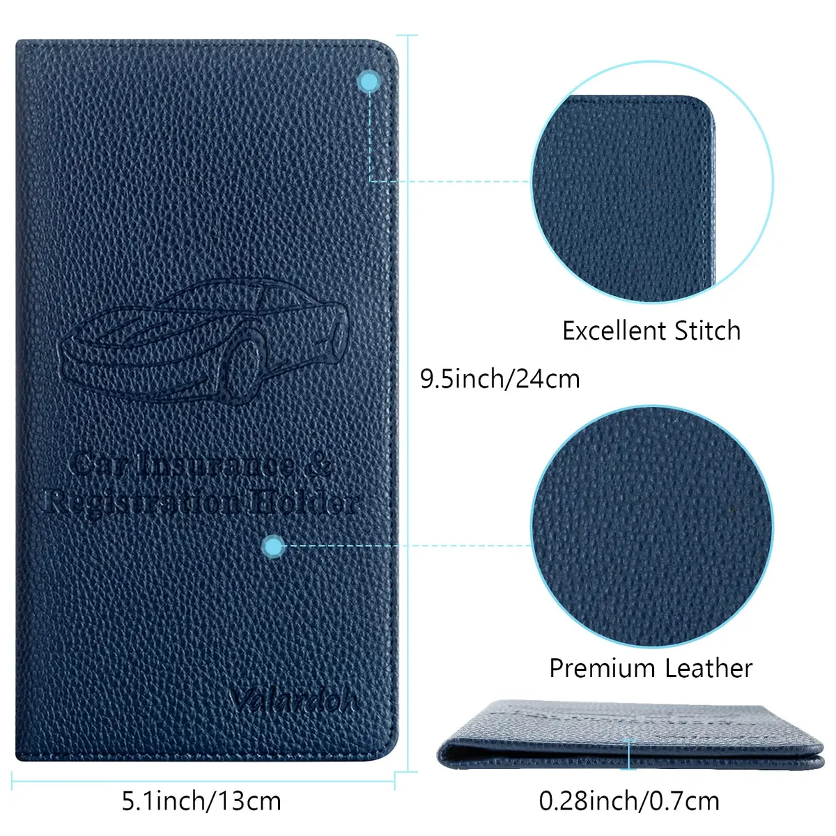 Valardoh Premium Car Document Holder Deep Blue | Organizes License, Insurance & Registration Cards - view 4