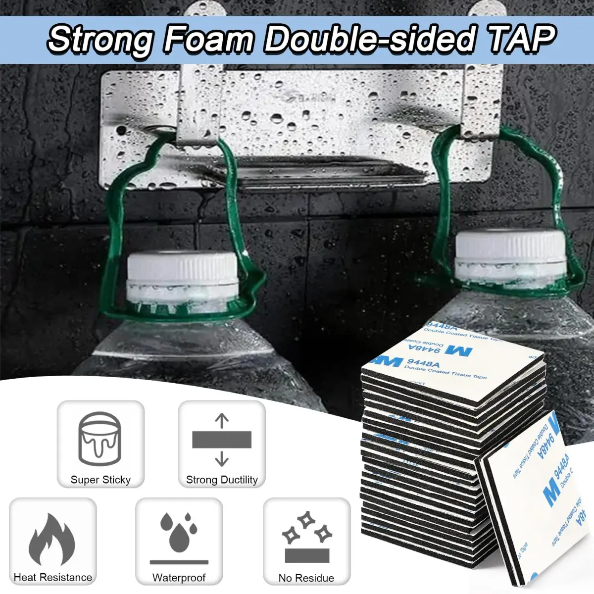 UPINS Black 180 Pack Double Sided Foam Tape Squares | 40mm x 40mm (1.57" x 1.57") x 3mm Thick - view 6