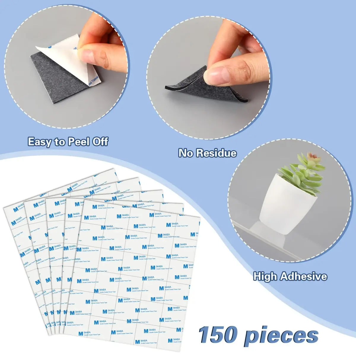 UPINS Black 180 Pack Double Sided Foam Tape Squares | 40mm x 40mm (1.57" x 1.57") x 3mm Thick - view 4