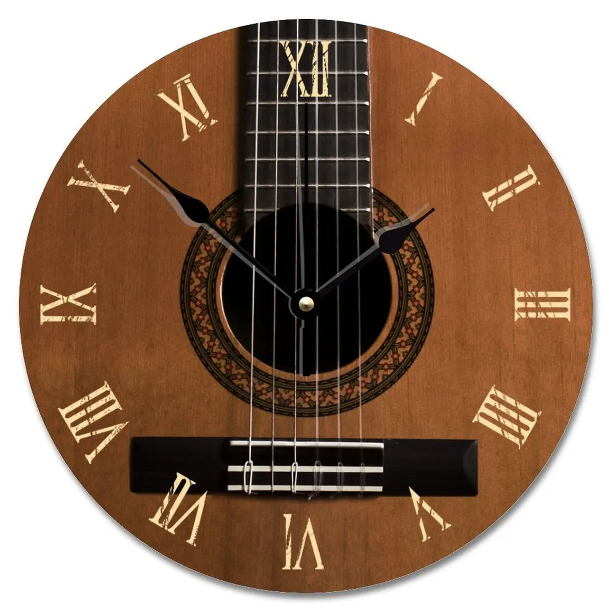 ArogGeld Natural Wood Look Wall Clock Acoustic Guitar Music Clocks Silent Round Wooden Wall Clock Battery Operated for Home Office Decor (10" x 10") - main product image