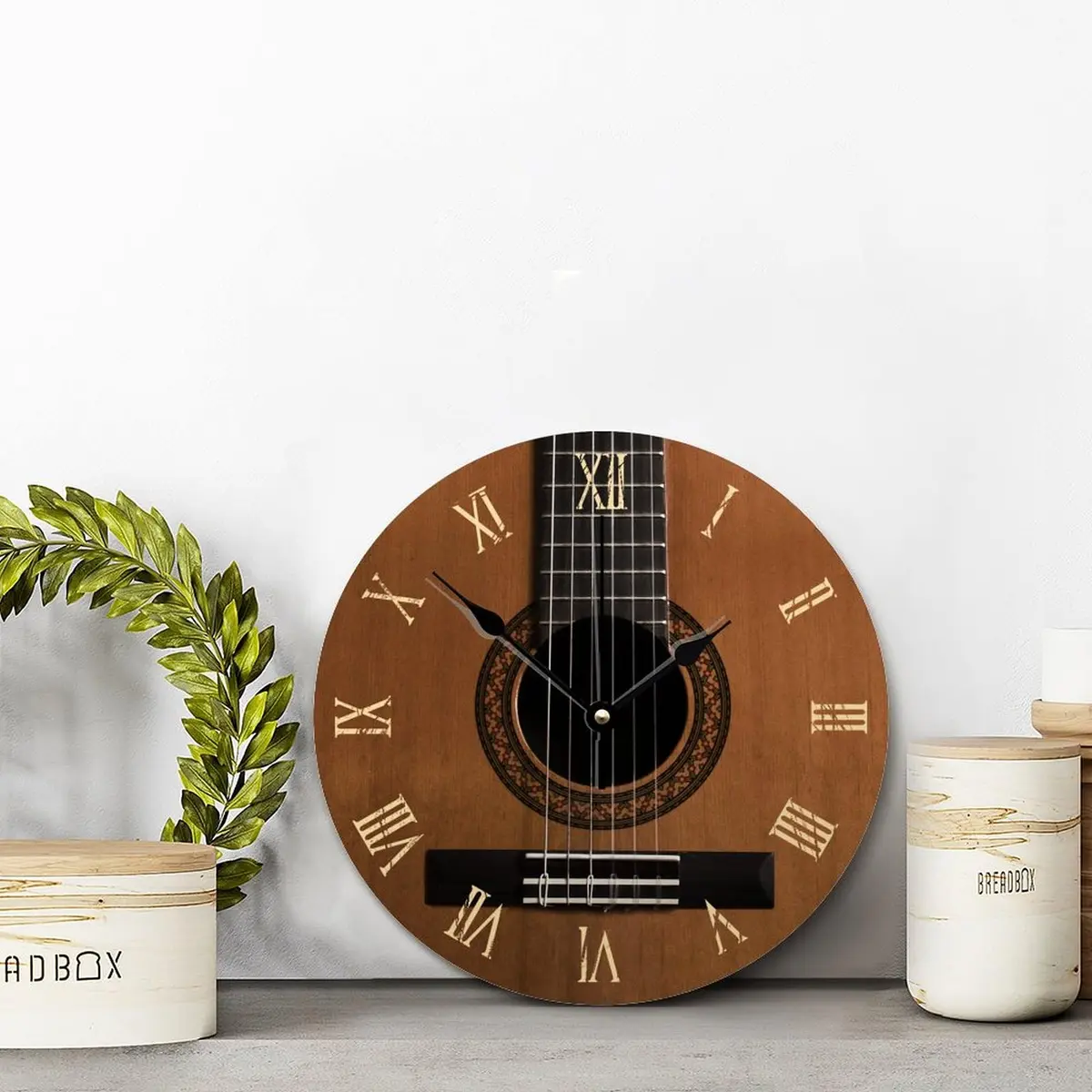 ArogGeld Natural Wood Look Wall Clock Acoustic Guitar Music Clocks Silent Round Wooden Wall Clock Battery Operated for Home Office Decor (10" x 10") - view 5