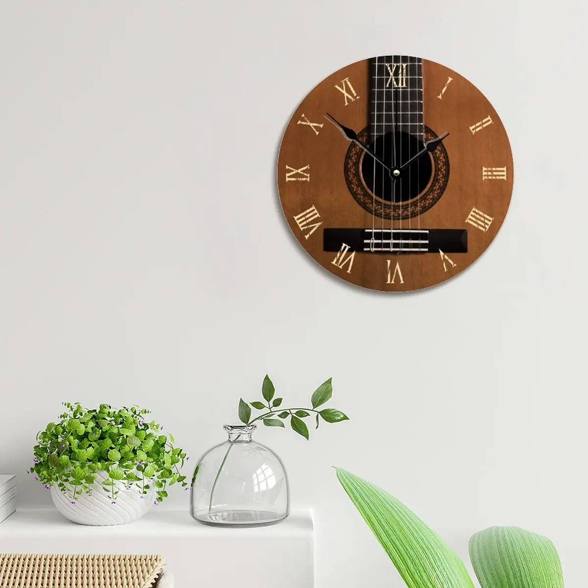 ArogGeld Natural Wood Look Wall Clock Acoustic Guitar Music Clocks Silent Round Wooden Wall Clock Battery Operated for Home Office Decor (10" x 10") - view 3