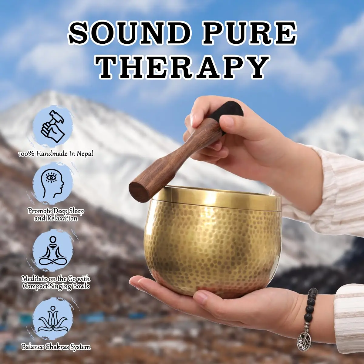 Relaehih Tibetan Singing Bowl Set 12.7 cm (5 inch) | Authentic Nepal Hand-Hammered Meditation Chakra Sound Bowl - view 5