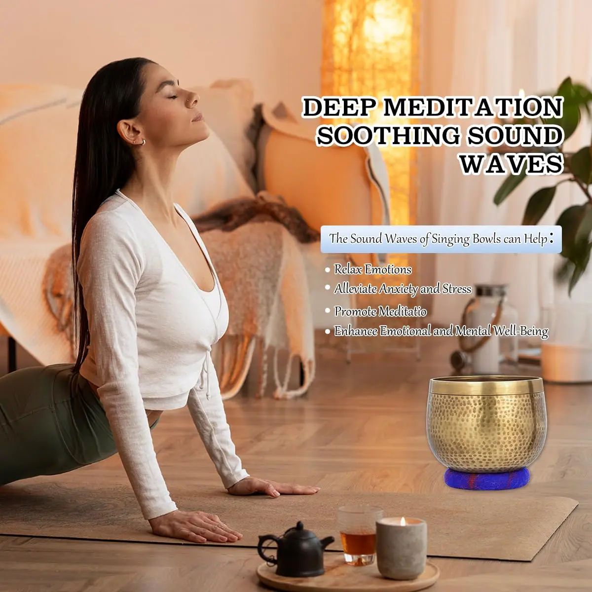 Relaehih Tibetan Singing Bowl Set 12.7 cm (5 inch) | Authentic Nepal Hand-Hammered Meditation Chakra Sound Bowl - view 6