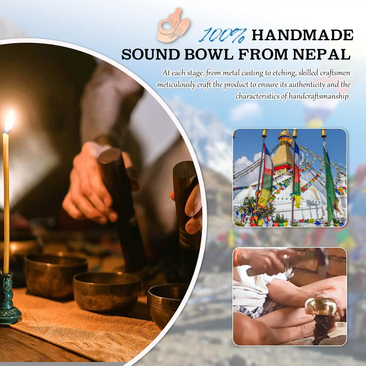 Relaehih Tibetan Singing Bowl Set 12.7 cm (5 inch) | Authentic Nepal Hand-Hammered Meditation Chakra Sound Bowl - view 3
