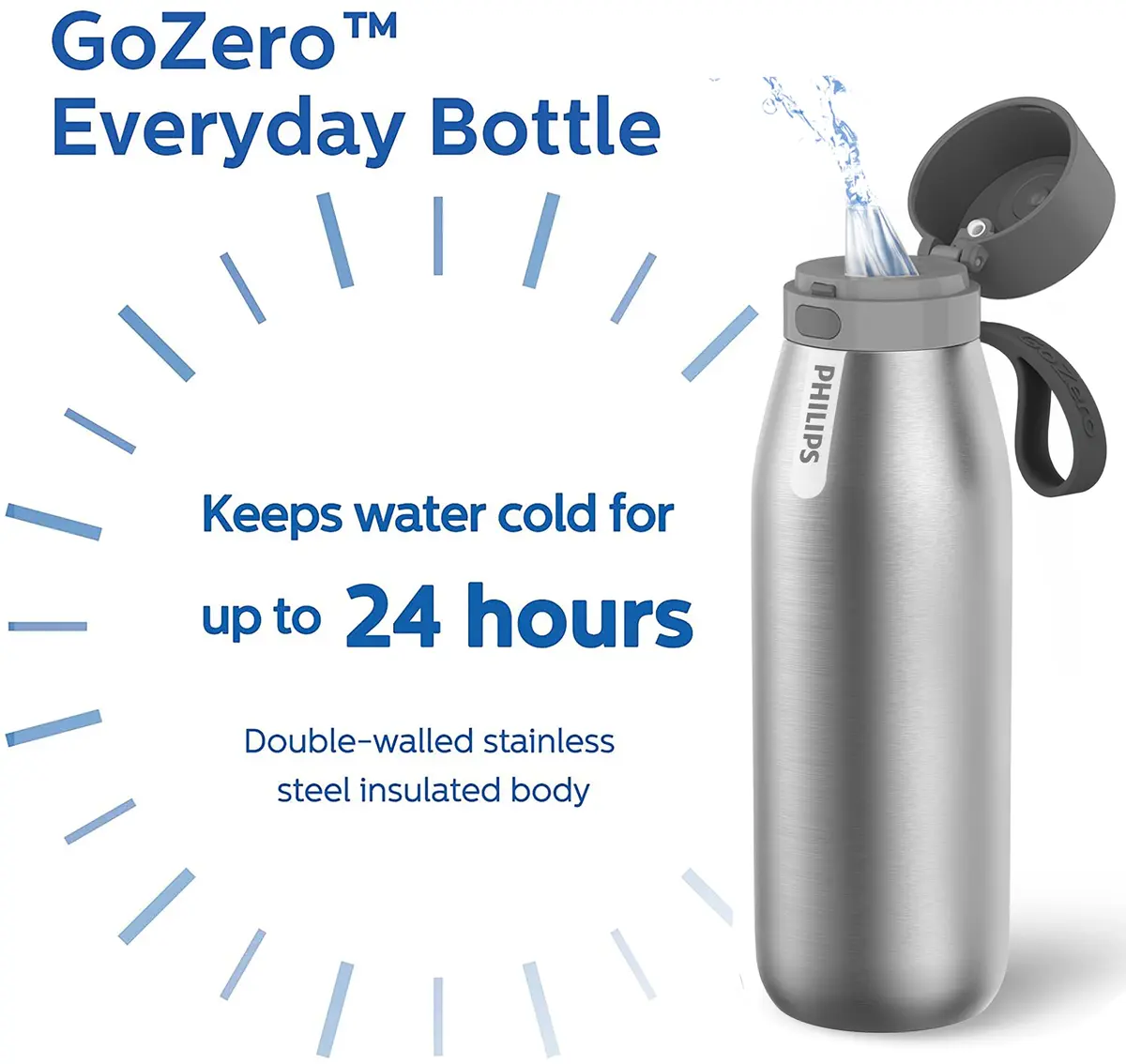 PHILIPS Filtered Water Bottle Stainless Steel Travel Keeps Cold 32oz | Double-Wall Insulation & Filtered Water - view 5